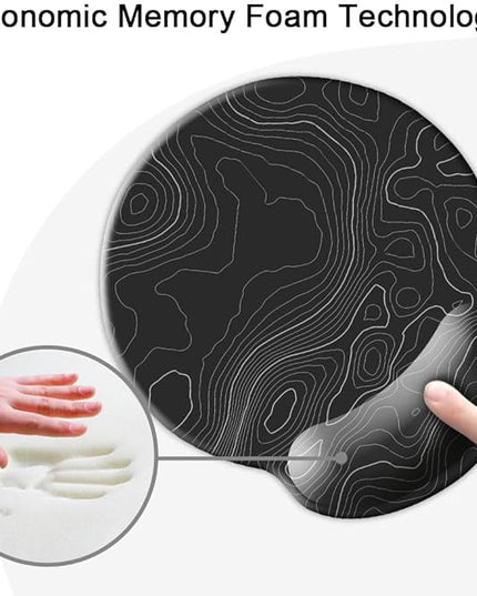 Ergonomic Mouse Pad with Wrist Support,Mouse Pad with Wrist Rest,Relieve Wrist Pain Mousepad Non-Slip Rubber Base,Mouse Pads for Desk,Computers,Laptop,Office,Home,Accessories Black Topographic Line