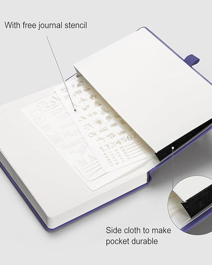 AHGXG Bullet Dotted Journal - 320 Numbered Pages Dot Grid Notebook A5 Thick Journal, 100gsm Thick Dotted Paper, Leather Hardcover,Inner Pocket, 5.75'' × 8.38''-Light Purple