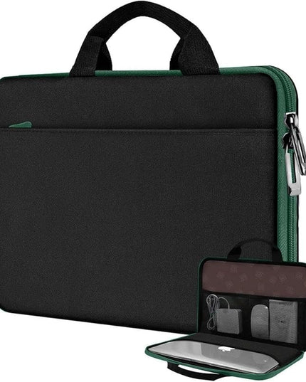 Hseok Laptop Case 13.3-14 inch Briefcase Handbag, Water-Resistant and Shockproof Computer Sleeve Compatible with MacBook Pro 14", Mac Air/Pro 13.3" and 13"-14" Notebooks Chromebooks,Black-Green