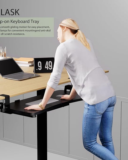 Desktop Keyboard Tray, Under Desk Pull Out,25.59" X 11.81" Large Size Radian Keyboard Tray with C-Clip Mount, Easy Installation, Computer Keyboard Stand, for Home Study and Office(Black)