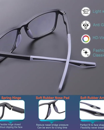 BLOEXCLU 4 Pack Progressive Multifocus Reading Glasses for Men Women TR90 Sports Style Anti-Blue Light Computer Readers