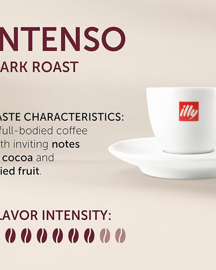 illy Ground Coffee Moka - 100% Arabica Flavored Coffee Ground - Rich Aromatic Coffee Grounds Profile – Intenso Dark Roast – Warm Notes of Cocoa & Dried Fruit - No Preservatives – 8.8 Ounce