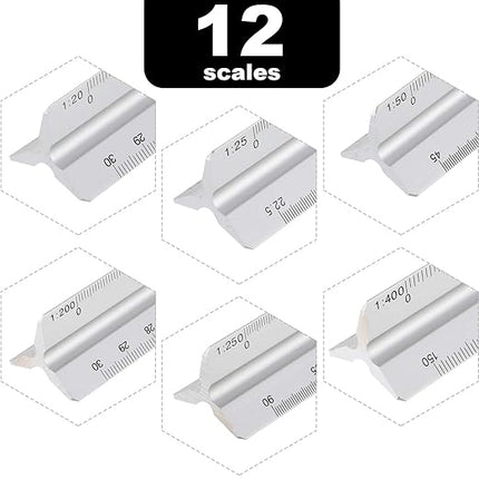 6 Pcs Triangular Ruler Set 12 Inch Engineering Scale Aluminum Architect Drafting Ruler Metal Protractor Arquitectura Accessories for Students Draftsman Engineers Metric