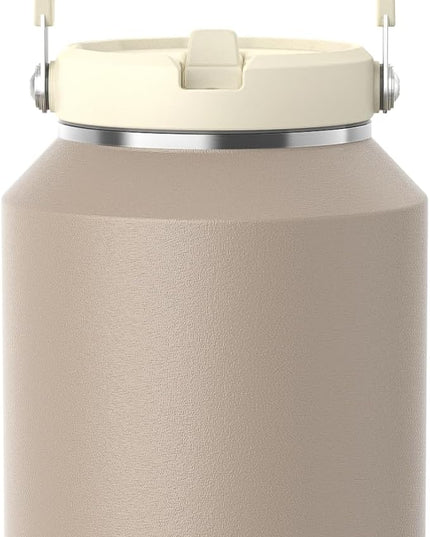 Half Gallon Insulated Water Bottle with Flip Straw, Vacuum Insulated Stainless Steel Jug with Top Handle, Leak-Proof Lid, Sweat-Free, Wide Mouth, Keeps Ice Cold up to 34 Hours