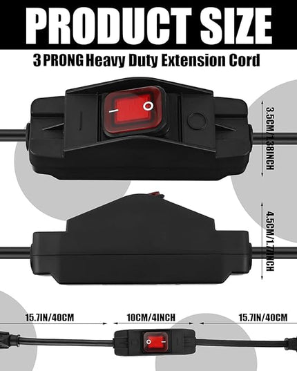 Weewooday 3 Prong Outdoor Extension Cord with Waterproof Switch 1875W Heavy Duty 14/3 SJT Cable Inline On/Off 15A 125V Grounded Outlets Plugs for Appliances (Black, 3 ft)
