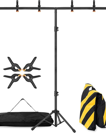 T-Shape Portable Backdrop Stand, 6.5x3.2ft Adjustable Photo Background Stand Kit, Sturdy Small Back Drop Holder with 4 Spring Clamps, Carry Bag for Parties, Photography and Video Studio