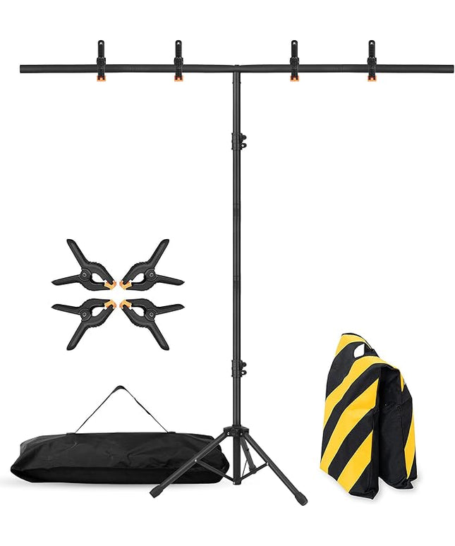 T-Shape Portable Backdrop Stand, 6.5x3.2ft Adjustable Photo Background Stand Kit, Sturdy Small Back Drop Holder with 4 Spring Clamps, Carry Bag for Parties, Photography and Video Studio