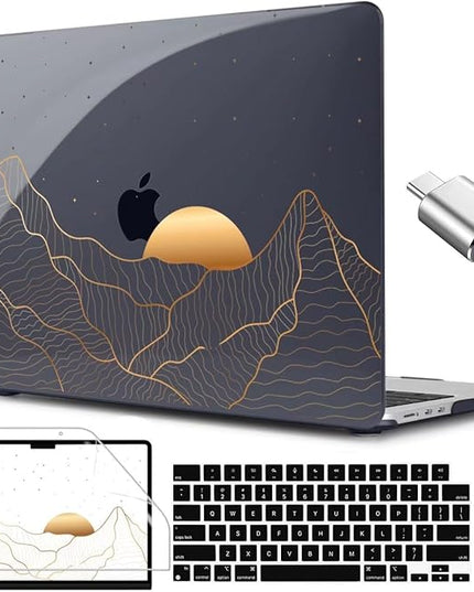CISSOOK Compatible with MacBook Air 13.6 Inch M4 M3 M2 Case 2022 2023 2024 2025, Crystal Black Plastic Hard Shell Case Cover for MacBook Air 13.6" A3240 A3113 A2681, Sun & Mountain