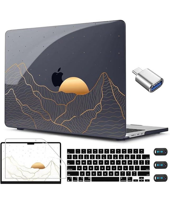 CISSOOK Compatible with MacBook Air 13.6 Inch M4 M3 M2 Case 2022 2023 2024 2025, Crystal Black Plastic Hard Shell Case Cover for MacBook Air 13.6" A3240 A3113 A2681, Sun & Mountain