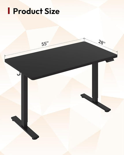 SANODESK Electric Standing Desk 55 x 28 Inches Whole-Piece Desktop Height Adjustable Stand Up Desk w/6-Button Controller Ergonomic Computer Desk for Home Office, Black Frame + Black Tabletop
