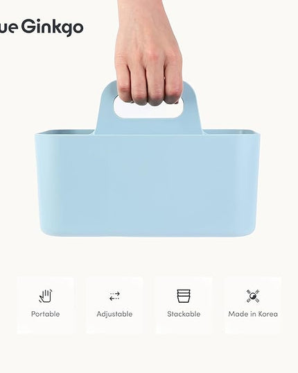 BLUE GINKGO Stackable Organizer Caddy – Korean-Made Portable Tote for Bathroom, Office, Crafts, or School Supplies (Rectangle, Blue)