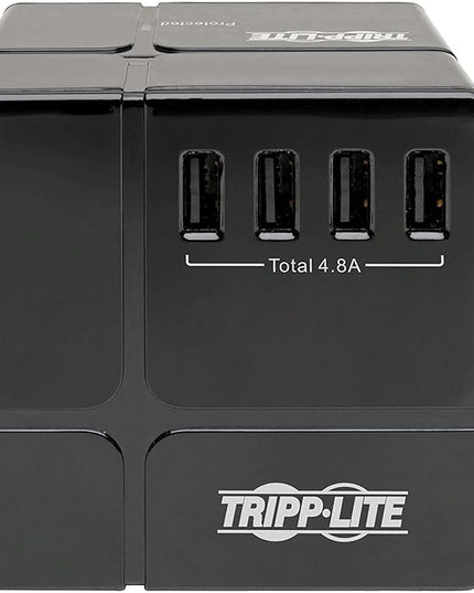 Tripp Lite 3 Outlet Surge Protector with USB, Detachable Wall Outlet Surge Protector, 6 USB Ports, 6 ft. Cord, 540 Joules, Black, TLP366CUBEUSBB