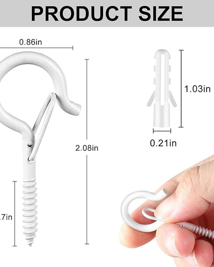 FSAH 25 PCS Screw-in Hooks for Outdoor String Lights, Q Hangers Hooks Outdoor for Outside, Swivel Hanging Basket Patio Light Hooks with Safe Buckle Screw in Planter Eye Hook for Wall Ceiling, White