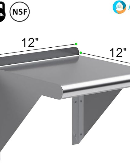 AmGood 12 in. x 12 in. Stainless Steel Wal Mount Shelf. Commercial/Home. Kitchen, Restaurant, Garage, Laundry, Utility Room. NSF