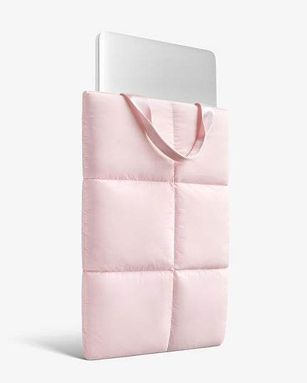 Comfyable Puffy Laptop Sleeve 13 14 Inch, Quilted Puffer Laptop Carrying Case with Handle, Pillow Case Compatible for MacBook Air M4 2025, MacBook Pro M5 M4 Pro/Max, Light Pink
