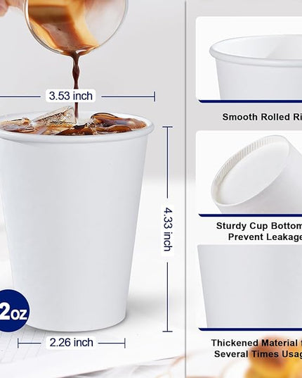 Lamosi 500 Count 12 oz Paper Coffee Cups, Disposable Paper Coffee Cups for Hot or Cold Drinks, 12 Ounce White Beverages Water Cups for Party, Picnic, Travel, Events