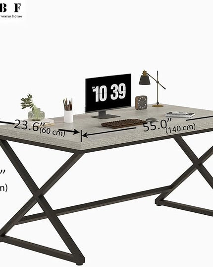 IBF Gray Computer Desk, Modern Writing Study Desk for Home Office, Industrial Wooden Metal Executive Work Desk, Simple Pc Gaming Laptop Workstation Computer Table in Bedroom, Light Grey Oak, 55 Inch