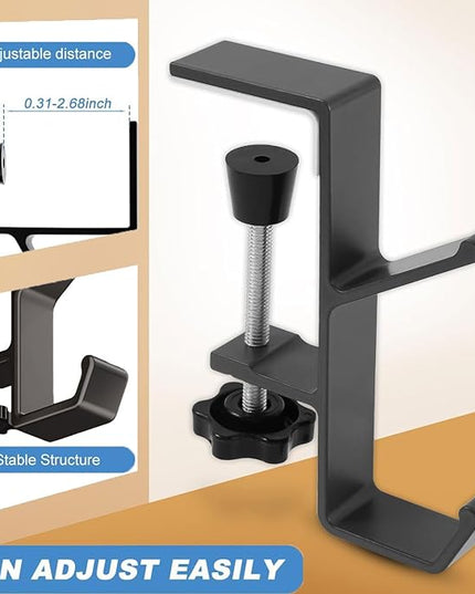 Headphone Stand - Aluminum Alloy Headphone Holder, Under Headset Stand for Desk Fit for PC Gaming Headset Hanger Hook Suitable for Office, Computer, Student Class Desk, Handmade Creator Table (Sliver)