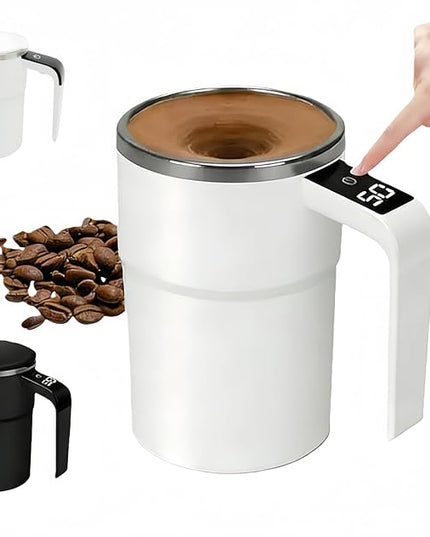 Automatic Magnetic Stirring Coffee Mug with Temperature Display, Rechargeable Self Stirring Mug, Portable Coffee Mug for Home Office Travel (White)