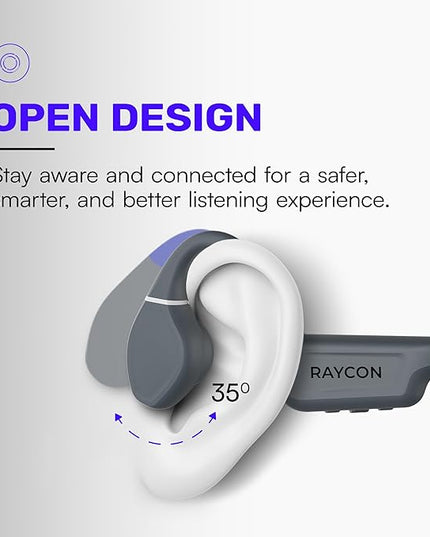Raycon Bone Conduction Headphones, Open-Ear Bluetooth Sports Earbuds with Mic, IP68 Water Resistant Headset for Workout and Running, 13hr Playtime (Gray)