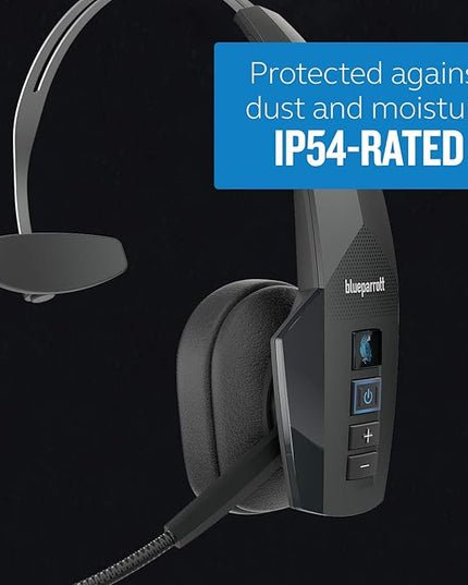 BlueParrott B350-XT Mono Bluetooth Wireless Headphones 96% Noise Canceling Over Head Trucker Headset with Mic, Adjustable Lightweight Headband, IP54-Rated Protection, 24 hrs. Talk Time, Black