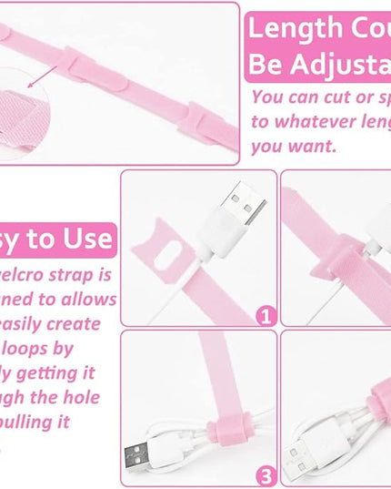 70pcs Cable Ties Reusable Pink Wire Ties Cable Management Cord Ties Reusable for Electronics Hook and Loop Cable Ties for Computer 4 6 8 Inch