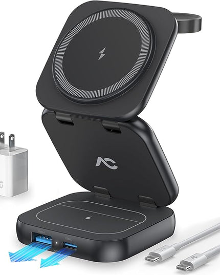 5-in-1 Wireless Charger for MagSafe, AC ISLAND Portable Travel Charging Station, 35W Max Fast Foldable Magnetic Stand, Evolved for iPhone 17-12 & Air Series, Apple Watch, AirPods (with 35W Adapter)