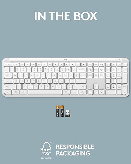 Logitech Signature Slim K950 Wireless Keyboard, Sleek Design, Switch Typing Between Devices, Quiet Typing, Bluetooth, Multi-OS, Windows, Mac, Chrome - Off-White