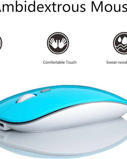 Uciefy Q5 Slim Rechargeable Wireless Mouse, 2.4G Optical Silent Ultra Thin Wireless Computer Mouse with USB Receiver and Type C Adapter, Compatible with PC, Laptop, Desktop (Blue)