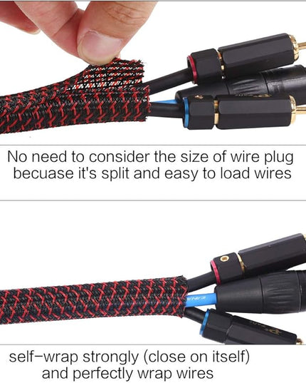 Alex Tech 25ft - 1/2 inch Cord Protector Wire Loom Tubing Cable Sleeve Split Sleeving For USB Cable Power Cord Audio Video Cable – Protect Cat From Chewing Cords - Blackred