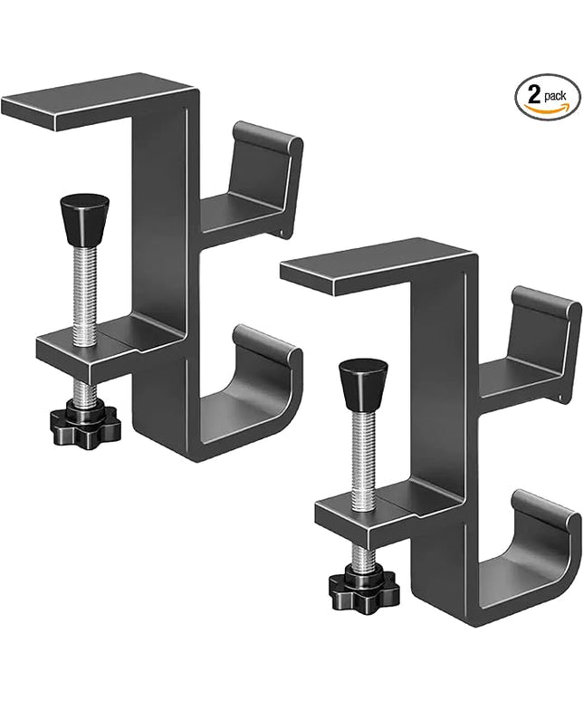 INEDRIMS 2-Pack Headphone Stand & Hook – Under Desk Headset Holder Clamp Mount for Gaming Headphones, Backpacks, Purses, Coats – Space-Saving Desk Accessories (Grey Dual Hook)