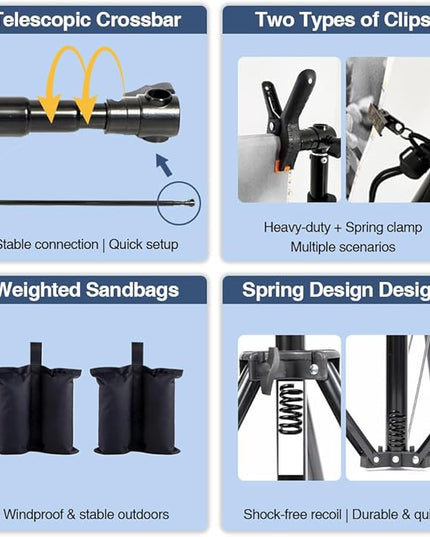 Kate Backdrop Stand Kit for Photography, 10x8.5ft(WxH) Adjustable Heavy Duty Photo Background Stand with 8 Clamps and 2 Sandbags, Back Drop Support System Stand for Backdrop Parties