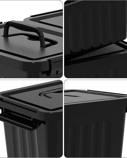 6 Pieces Small Storage Bins with Lid, Plastic Storage Box Organizing Container with Handle for Shelves Desktop Playroom Office (10.6 x 7.6 x 6.3 Inch, Black), F