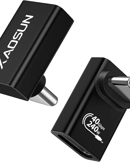 XAOSUN USB C 90 degree adapter 40Gbps, 240W USBC Angle adapters, thunderbolt 4 right angle adapter Compatible with Thunderbolt 4 for Steam Deck, ROG Ally, MacBook, Switch, iPhone 17/16, Black (2-Pack)