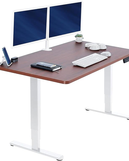 VIVO Electric 55 x 28 in Dual Motor Sit Stand Desk, Memory Height Adjustment, 2B Series, Dark Walnut Top White Frame, DESK-KIT-2W55D
