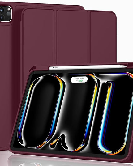 ZryXal iPad Pro 11 Inch Case (M5) 2025/ (M4) 2024 (Model: A2836/A2837/A3006), Trifold Stand Smart Cover with Pencil Holder and Soft TPU Back, Auto Wake/Sleep (Wine)