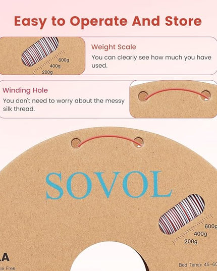 Sovol PLA Filament Silk Tri Color Co-Extrusion 1.75mm, 3D Printer Filament 1kg/ 2.2lbs, Shiny Silk Gold Silver Bronze 3 in 1 Coextrusion PLA Material +/-0.03mm