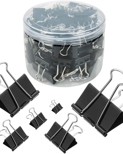 110 PCS Binder Clips, Assorted Sizes, (51mm,42mm,32mm,25mm,19mm,15mm), Binder Clips Paper Clamps for Office, Home, School, Document Organizing