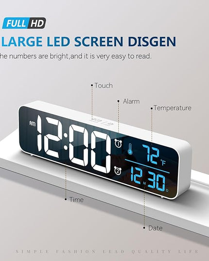 Hournor Digital Clock for Bedroom, Digital Wall Clock for Living Room Decor, Desk Table Clocks, Digital Clock Large Display, Bedroom Smart Alarm Clock for Office White Blue