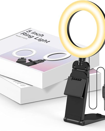 2Packs-Ring Light for Computer Laptop,Video Conference Lighting kit for Zoom Meetings,5" Small Led Selfie Light Portable DeskLight with Stand,Cell Phone Holder Desktop Lighting for Skype Call Black