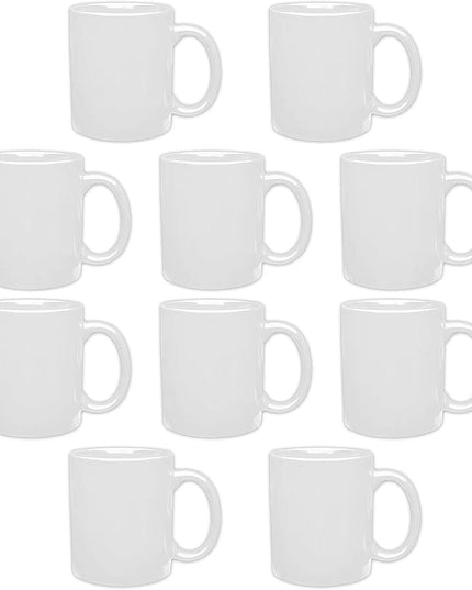 DISCOUNT PROMOS Ceramic Coffee Mugs 11 oz. Set of 10, Bulk Pack - Coffee cup set, Iced coffee cup, Gaming mug - White