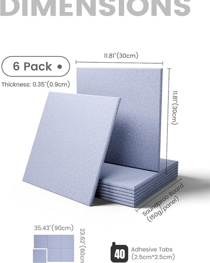 Fluxynara Large Felt Bulletin Board 36" x 24" Cork Board Alternative-6 Pack with 40 Safe Removable Adhesive Tabs, Cork Boards for Walls Cork Board for Home Office Classroom Pin Board - Soft Periwinkle