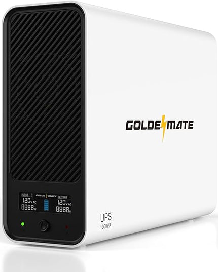 GOLDENMATE 1000VA/600W Lithium UPS Battery Backup and Surge Protector, Backup Battery Power Supply with LiFePO4 Batteries(153.6 Wh), Sinewave UPS System, 10 Years Lifespan, 8-Outlets, LCD Display
