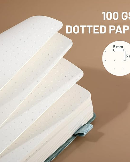 CAGIE Bullet Dotted Journal Notebook 320 Pages 100 GSM Paper Hardcover B5 Dot Grid Notebook Leather Journals for Writing Women Men Work Journaling, Green
