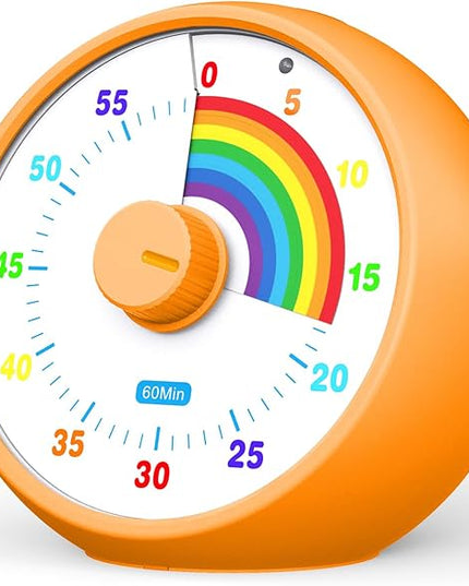 Visual Timer for Kids, 60-Minute Countdown Timer for Classroom Office Kitchen, Desk Timer Kids Time Management Tools with Silent Operation, Pomodoro Time Rainbow Pattern (Orange)