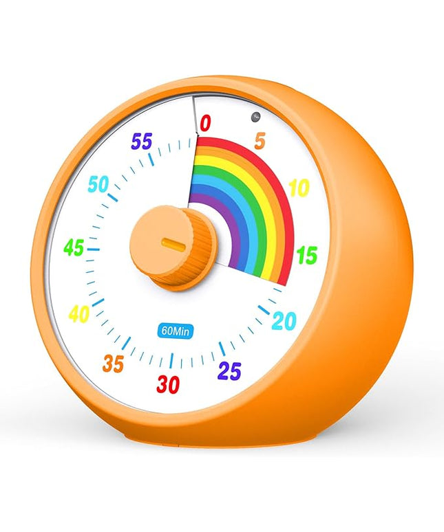 Visual Timer for Kids, 60-Minute Countdown Timer for Classroom Office Kitchen, Desk Timer Kids Time Management Tools with Silent Operation, Pomodoro Time Rainbow Pattern (Orange)