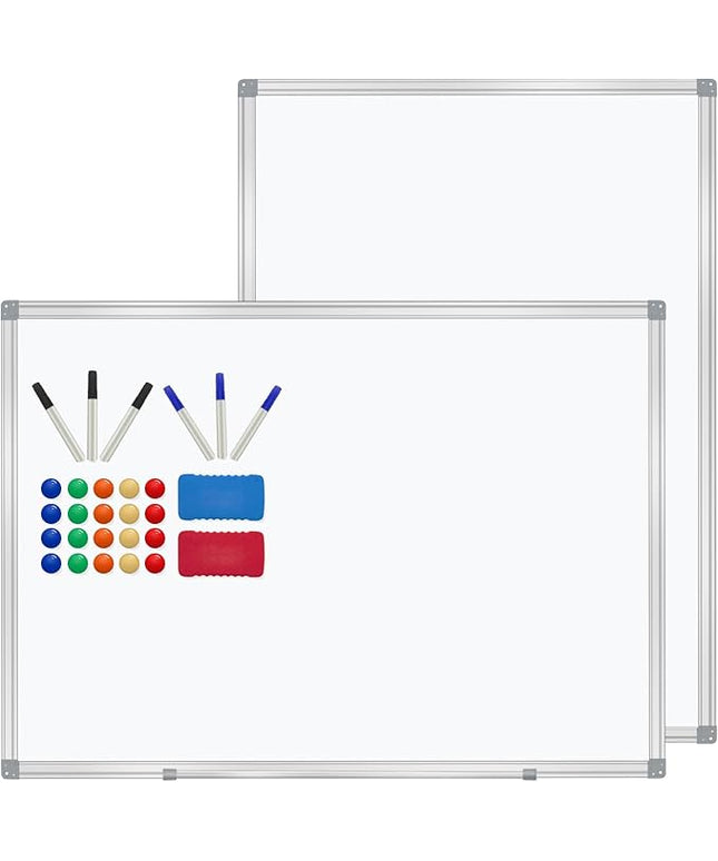 H-Qprobd 4' x 3' Whiteboard Dry Erase White Board for Wall 48x36 (2pcs) Magnetic Boards for Office Classroom & Home, Small Wall Whiteboard Including 6 Markers, 20 Magnets, 2 Erasers