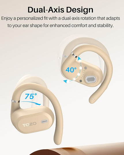 TOZO OpenWear Open Ear Headphones, Adjustable Ear Hooks, Ultra Comfort, Punchy Bass Bluetooth Headphones 5.4 with Smart Digital Display, Immersive Audio Earbuds, Stereo Bass, Fast Charging