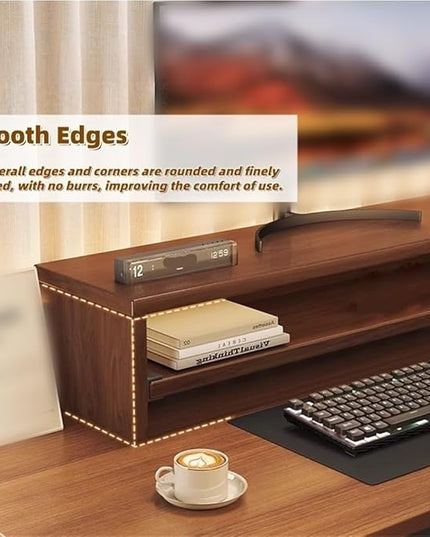Wooden Monitor Stand Riser with Charging Ports, Dual-Layer Computer Stand, MDF Desktop Organizer for Computer, Laptop, Printer, TV, Easy Assembly Monitor Shelf of Desk(Black,50x20x15cm)