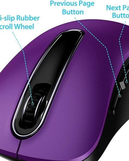 memzuoix 2.4G Wireless Mouse, 1400 DPI Computer Mice with USB Receiver, Portable Wireless USB Mouse Battery Powered Cordless Mice for Laptop, PC, Desktop, 5 Buttons, Purple